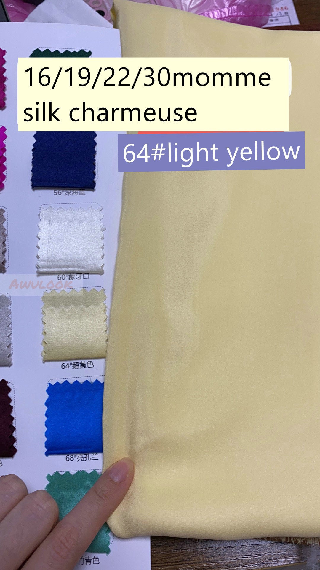 16/19/22/30Momme Silk Charmeuse Fabric, 96 Solid Colors, Width 114cm/45" - Awulook