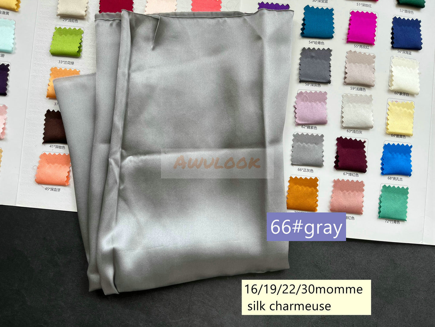 16/19/22/30Momme Silk Charmeuse Fabric, 96 Solid Colors, Width 114cm/45" - Awulook