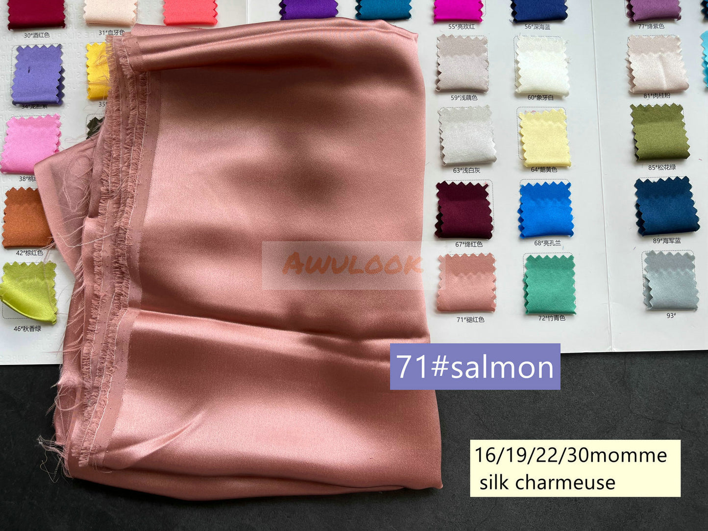 16/19/22/30Momme Silk Charmeuse Fabric, 96 Solid Colors, Width 114cm/45" - Awulook