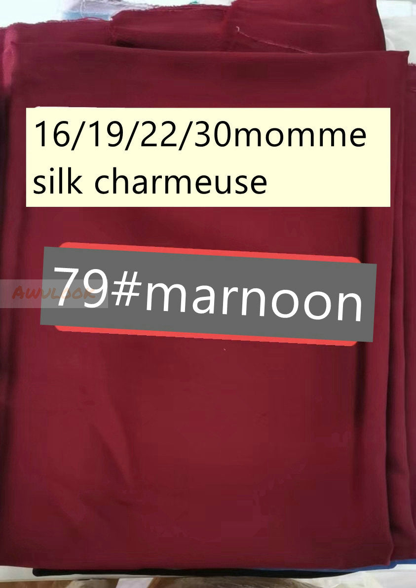 16/19/22/30Momme Silk Charmeuse Fabric, 96 Solid Colors, Width 114cm/45" - Awulook