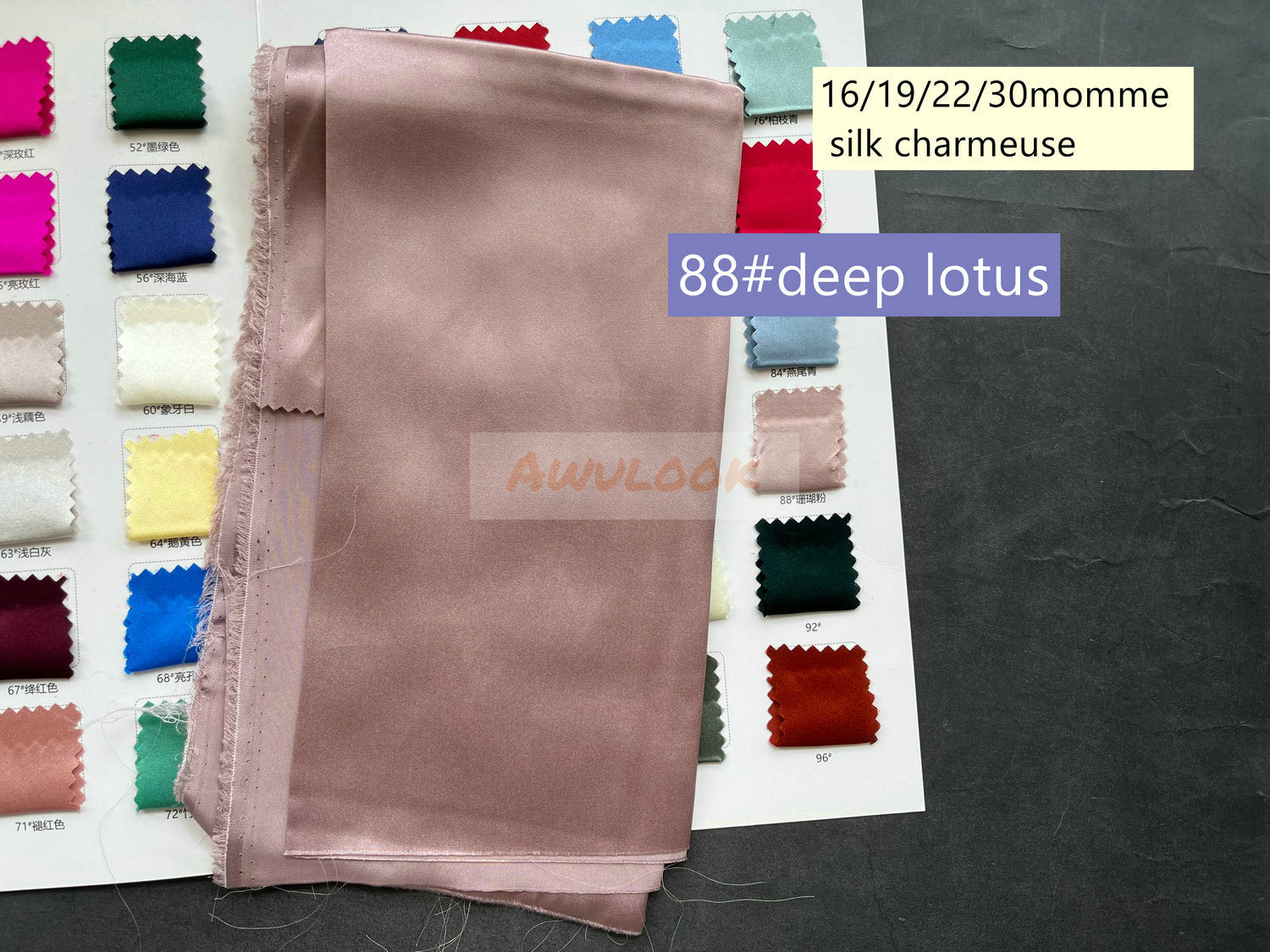 16/19/22/30Momme Silk Charmeuse Fabric, 96 Solid Colors, Width 114cm/45" - Awulook