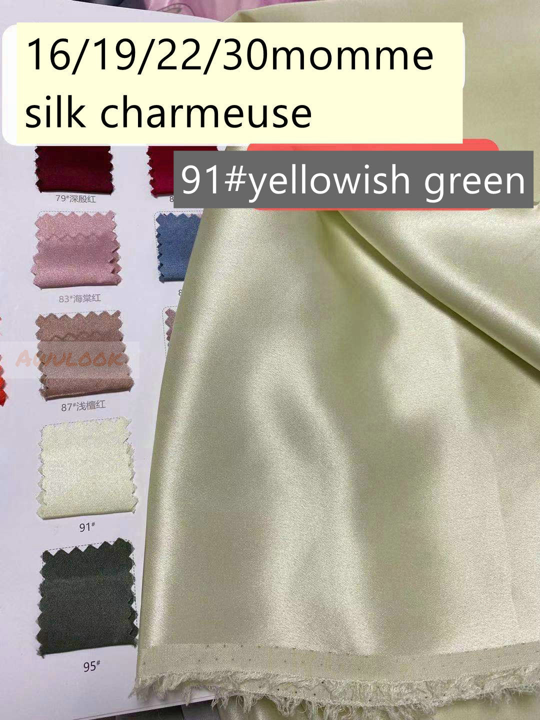 16/19/22/30Momme Silk Charmeuse Fabric, 96 Solid Colors, Width 114cm/45" - Awulook