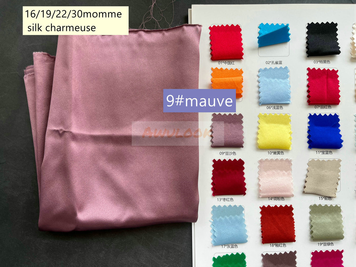 16/19/22/30Momme Silk Charmeuse Fabric, 96 Solid Colors, Width 114cm/45" - Awulook