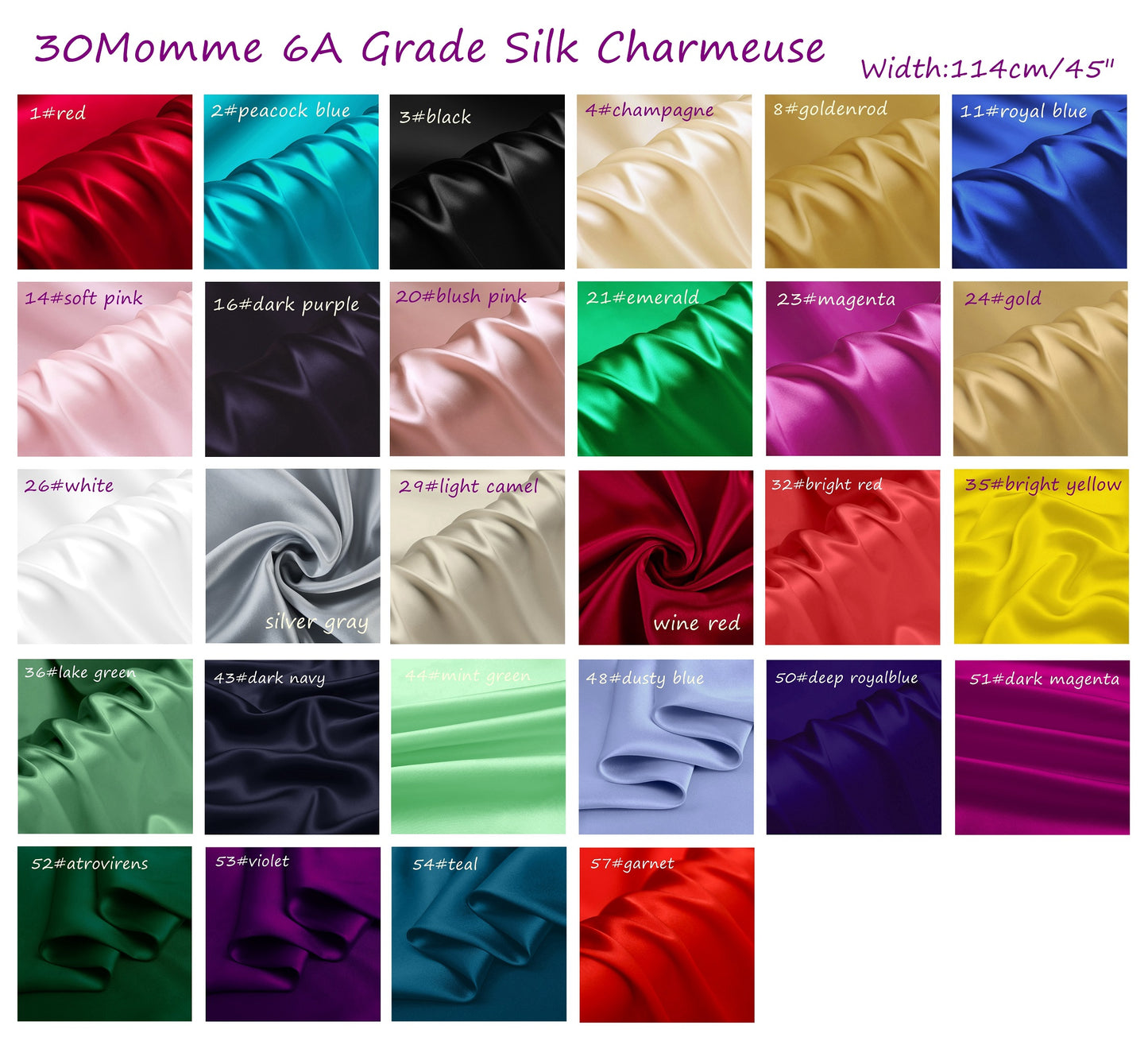 30Momme Heavy Silk Charmeuse, Width 114cm/45" - Awulook