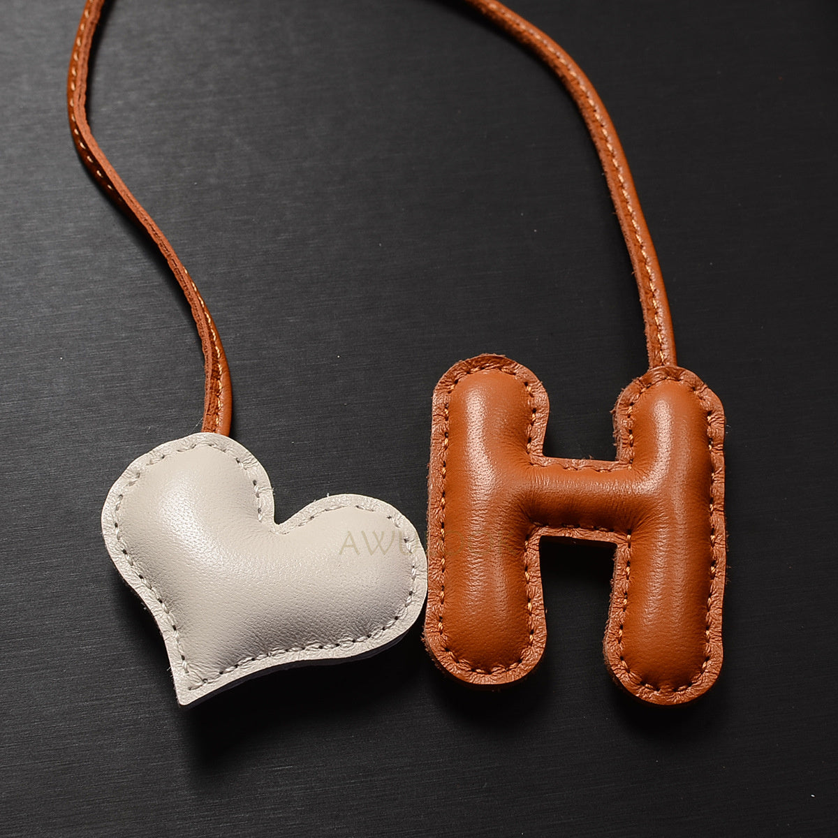 Lambskin Leather Bag Charm, Heart with Letter - Awulook