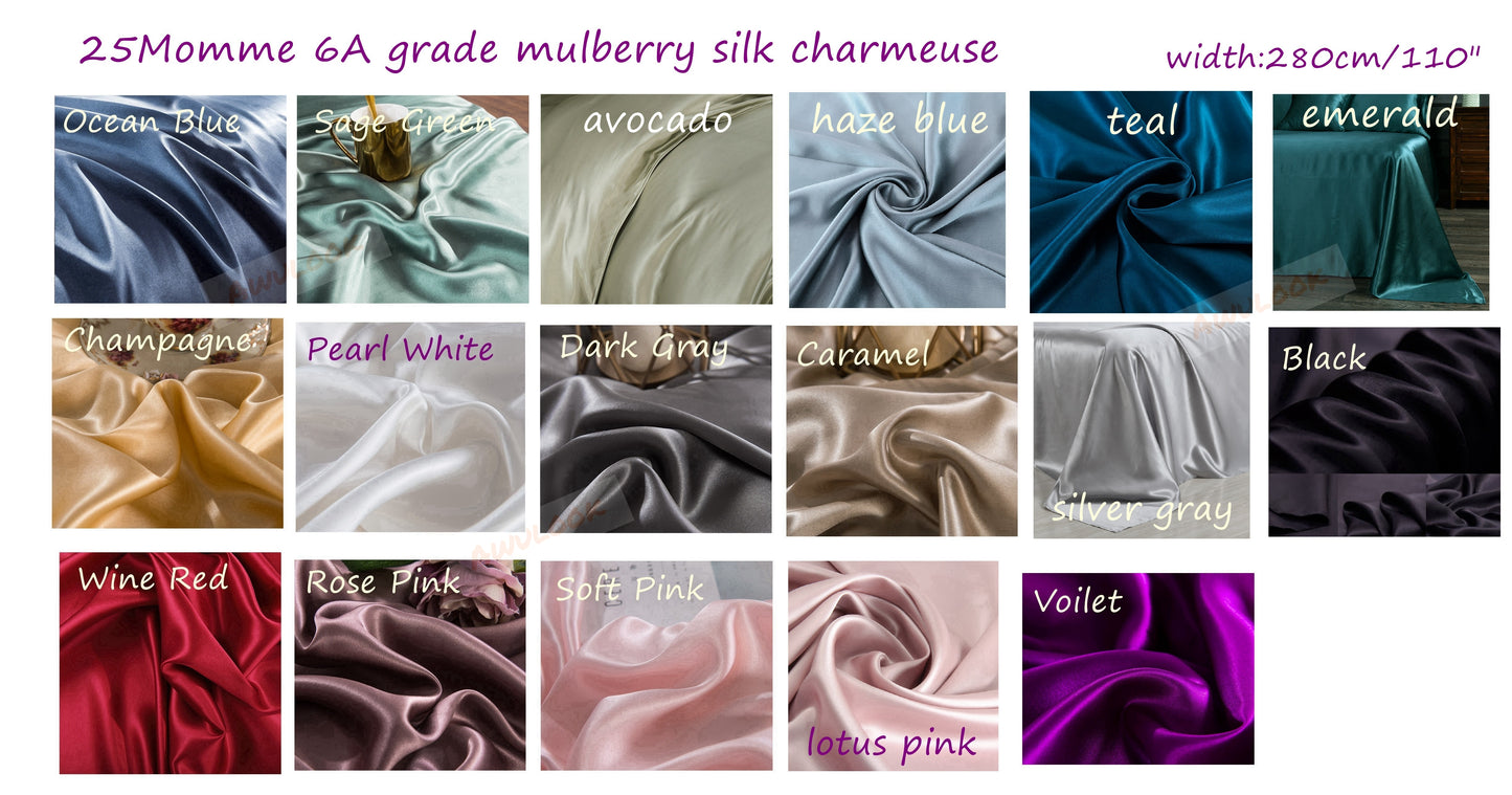 25Momme 100% Mulberry Silk Fabric, 280cm/110" Width - Awulook