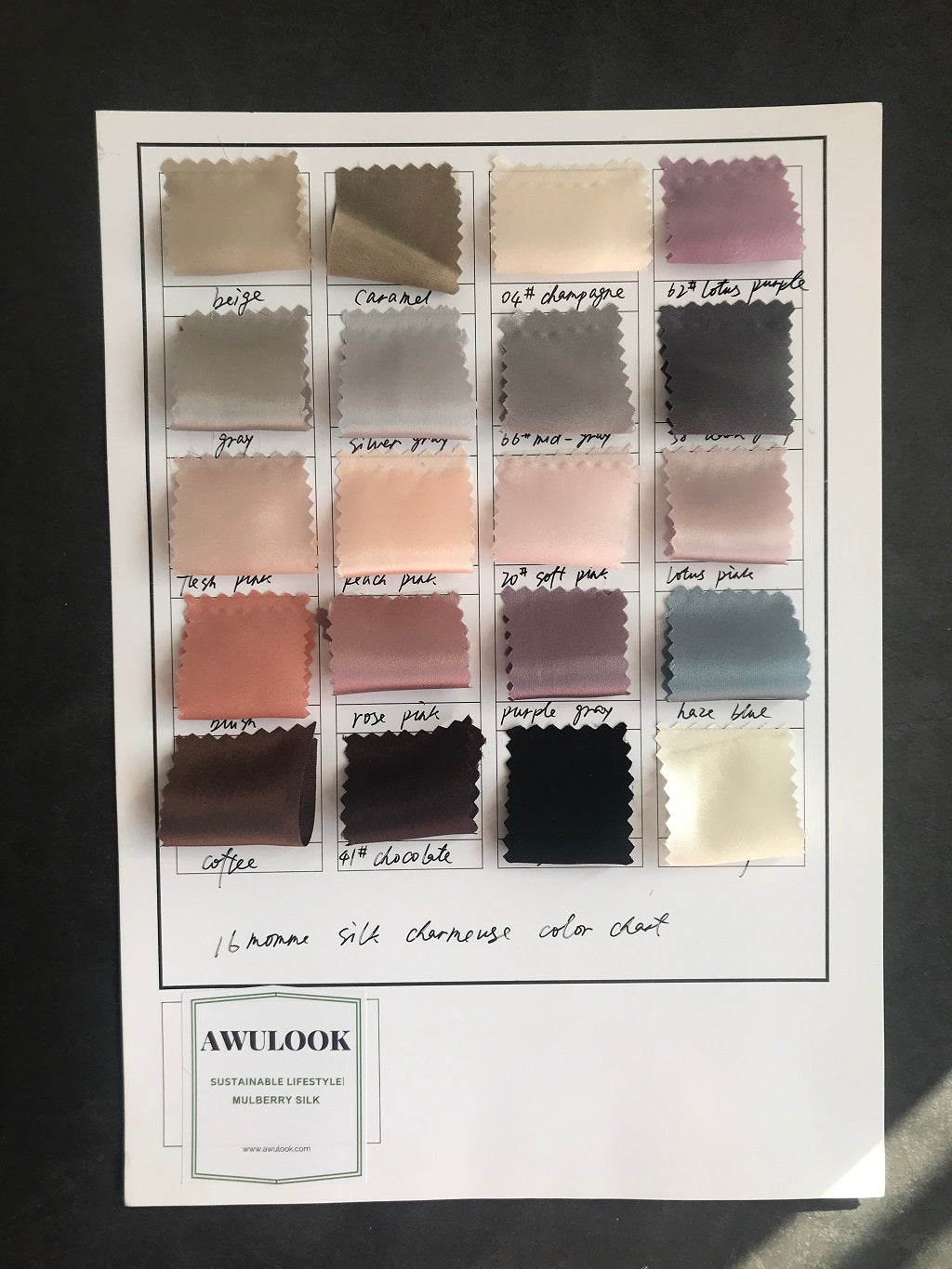 Mulberry silk fabric Sample/ Color Swatches/ Color Chart - Awulook