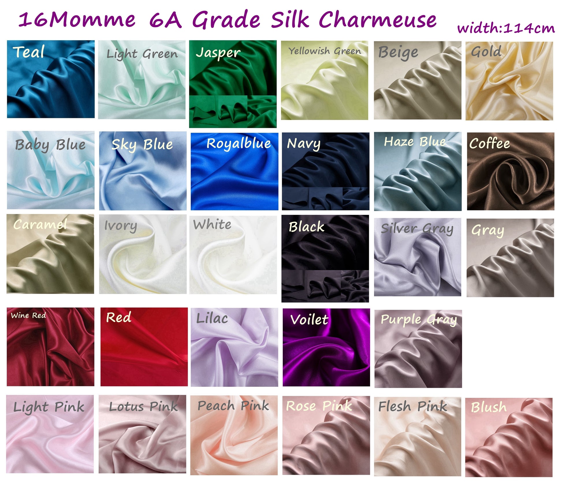 16Momme Mulberry Silk Charmeuse, Width 114cm/45" - Awulook