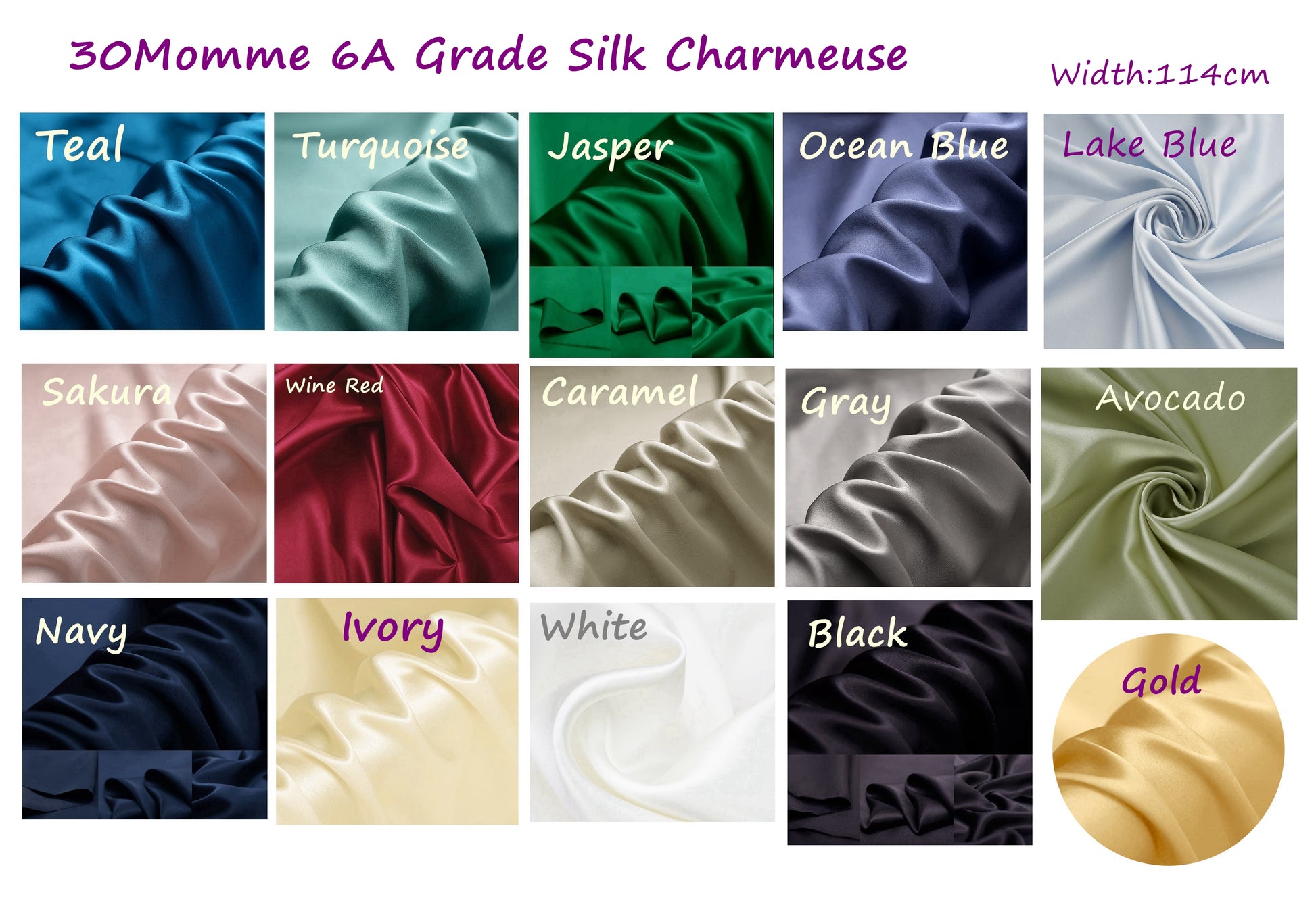 30Momme Heavy Silk Charmeuse, Width 114cm/45" - Awulook