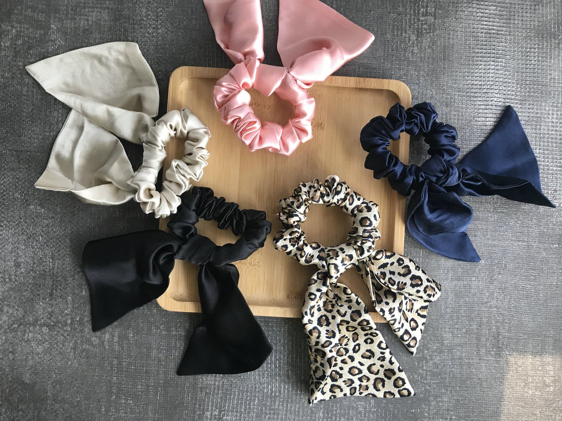 100% Silk Hair Scrunchies with Bow - Awulook