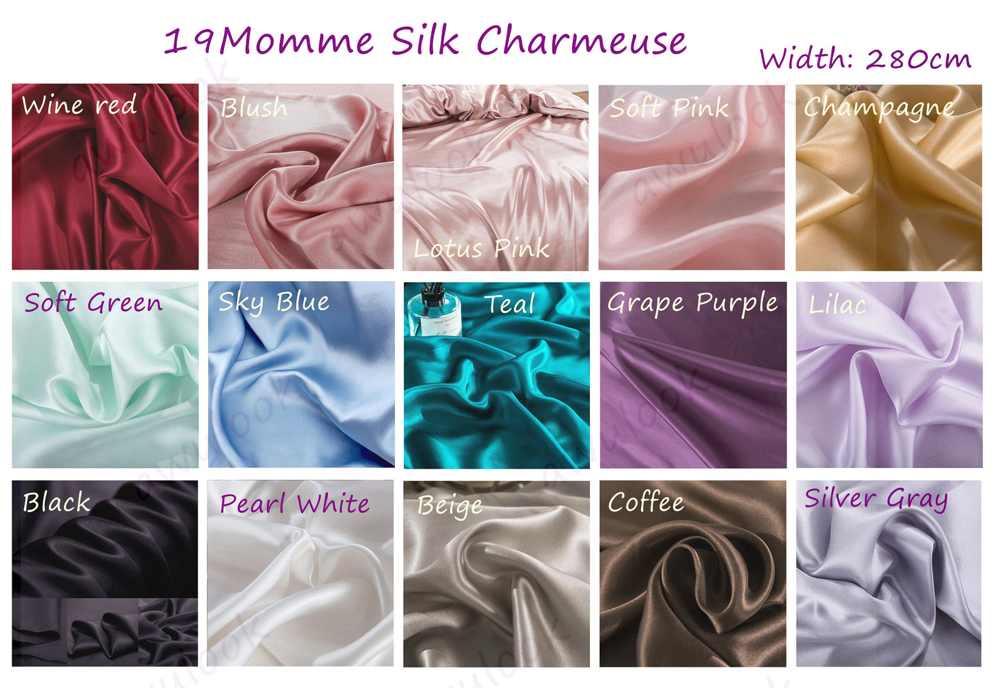 Charmeuse 19Momme 100% Soie, 280cm/110" de largeur