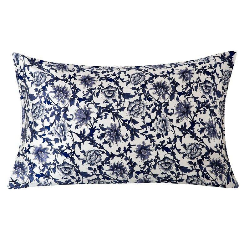 Blue and white Procelain Printed Silk Charmeuse - Awulook