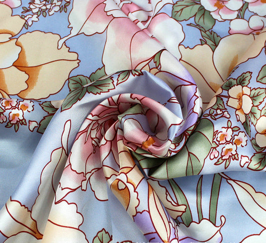 Peony Flower Printed Silk Charmeuse - Awulook