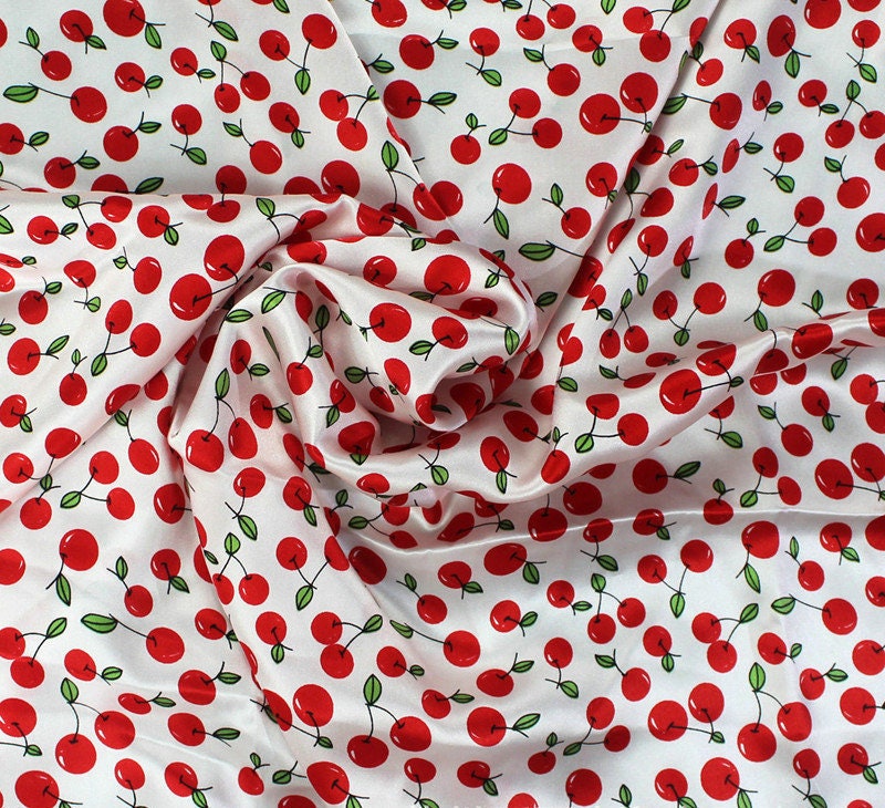 Cherry Printed Silk Charmeuse Fabric