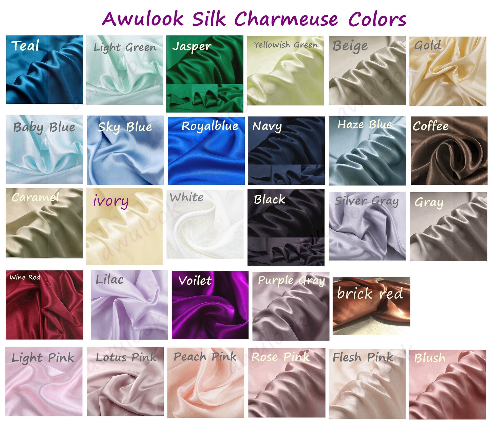 Mulberry Silk Ribbons, 45 Colors - Awulook