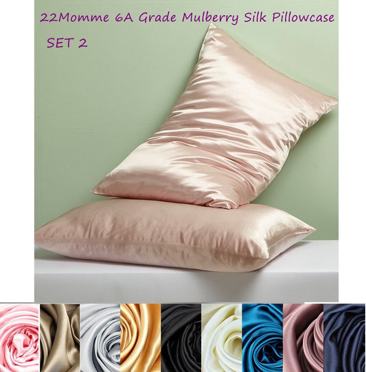 SET 2 of 22 Momme Silk Pillowcase, Zipper Closure - Awulook