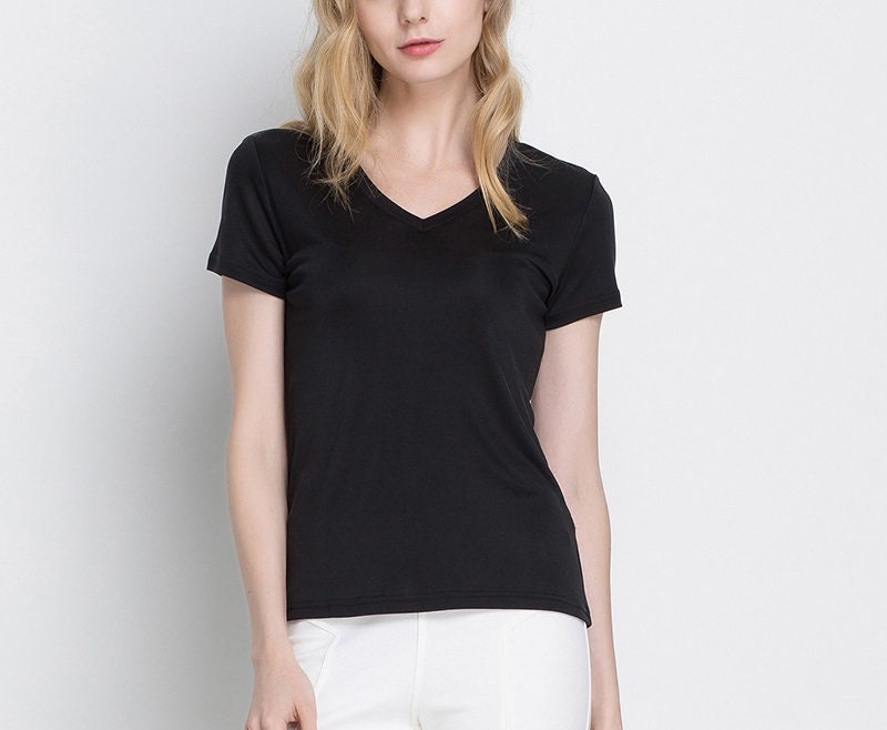 Women 100% Silk T-shirt, V-neck - Awulook