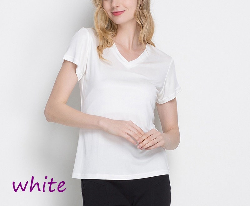 Women 100% Silk T-shirt, V-neck - Awulook