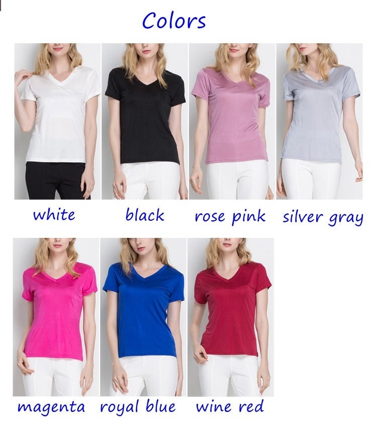 Women 100% Silk T-shirt, V-neck - Awulook