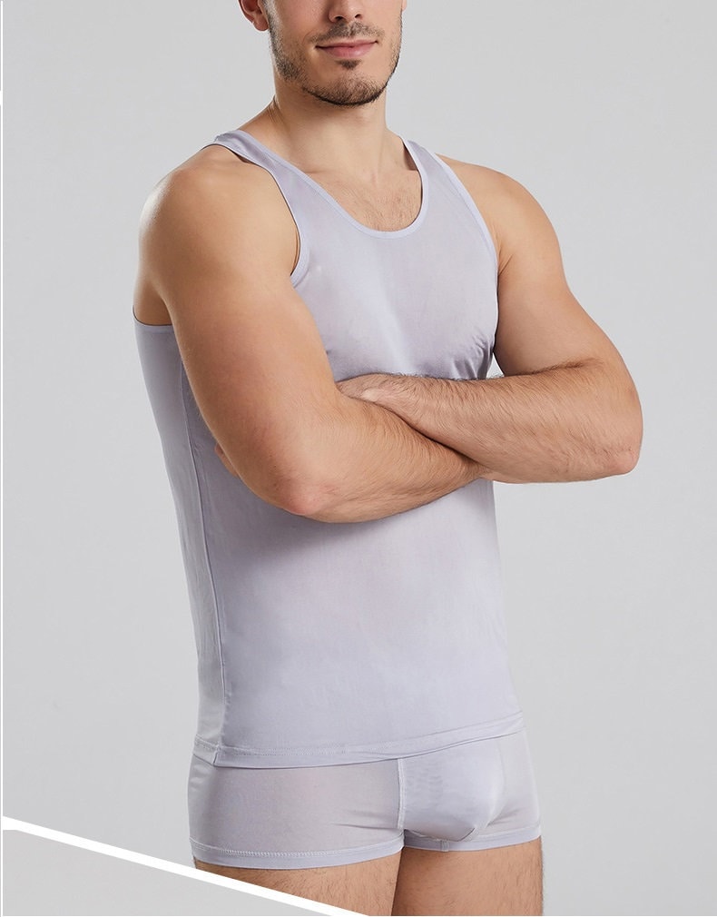 Men Mulberry Silk Tank Top, 100% silk - Awulook