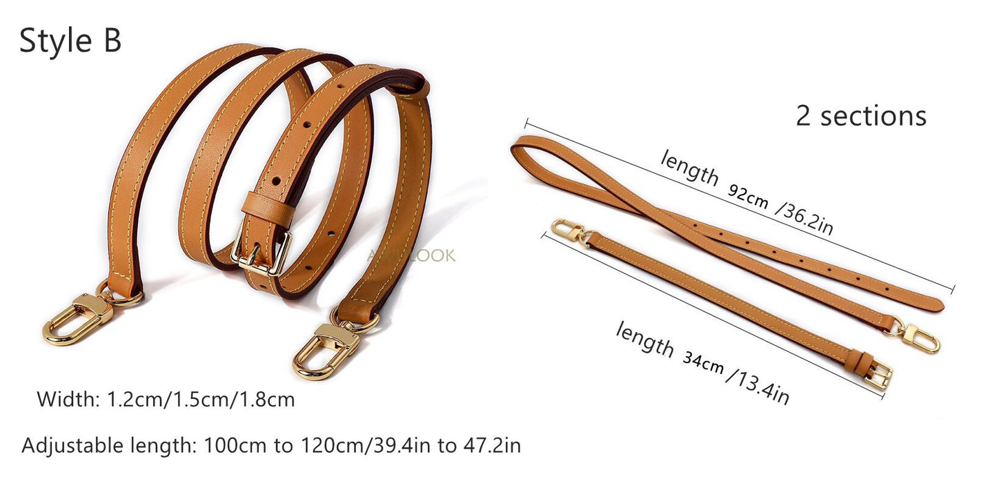Calfskin Leather Crossbody Straps for LV bags-Apricot brown