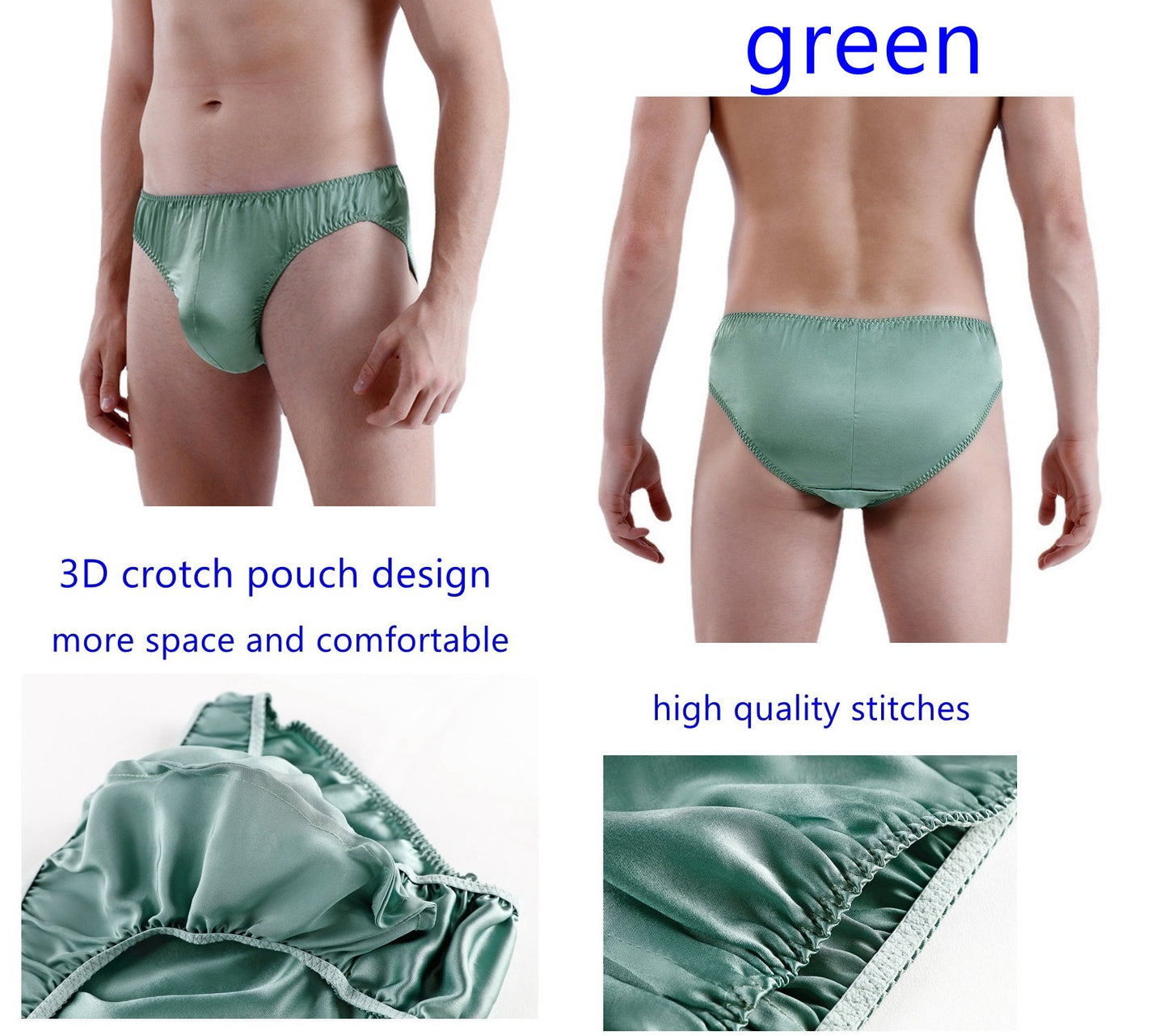 100% Mulberry Silk Boxer for Men, 10 colors, 3D crotch pouch design