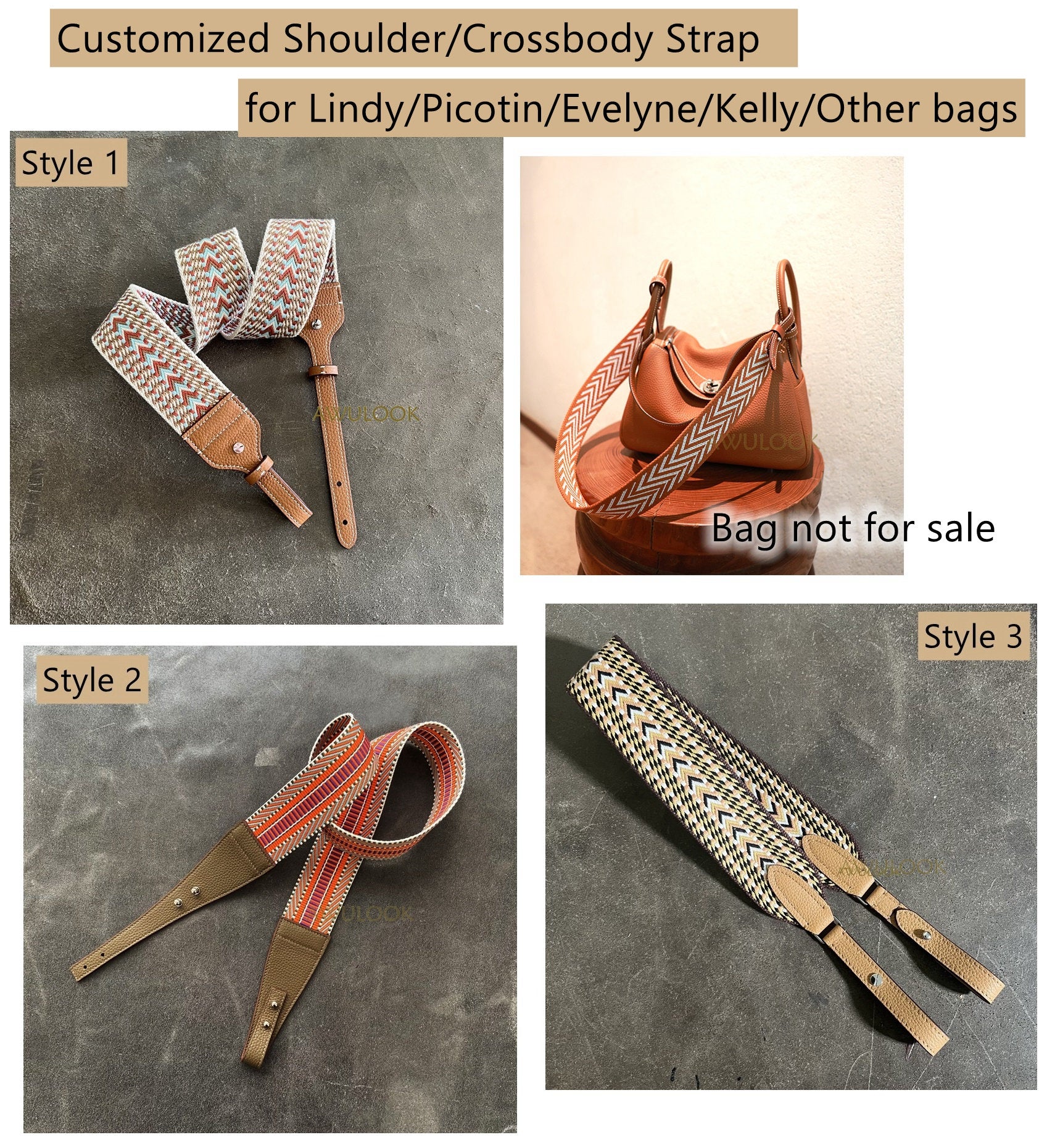 Customized 5cm/2" Widen Canvas Bag Strap for picotin/lindy/evelyne/kelly - Awulook