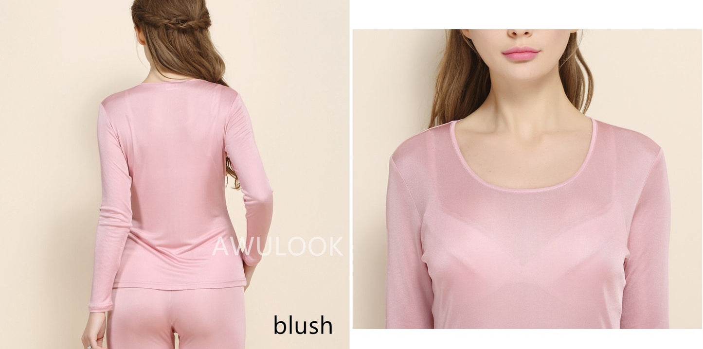 Women Mulberry Silk Thermal Set/Leggings/Long Sleeve Shirts, 9 colors