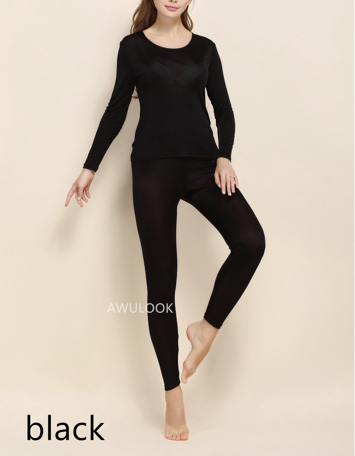 Women Mulberry Silk Thermal Set/Leggings/Long Sleeve Shirts, 9 colors