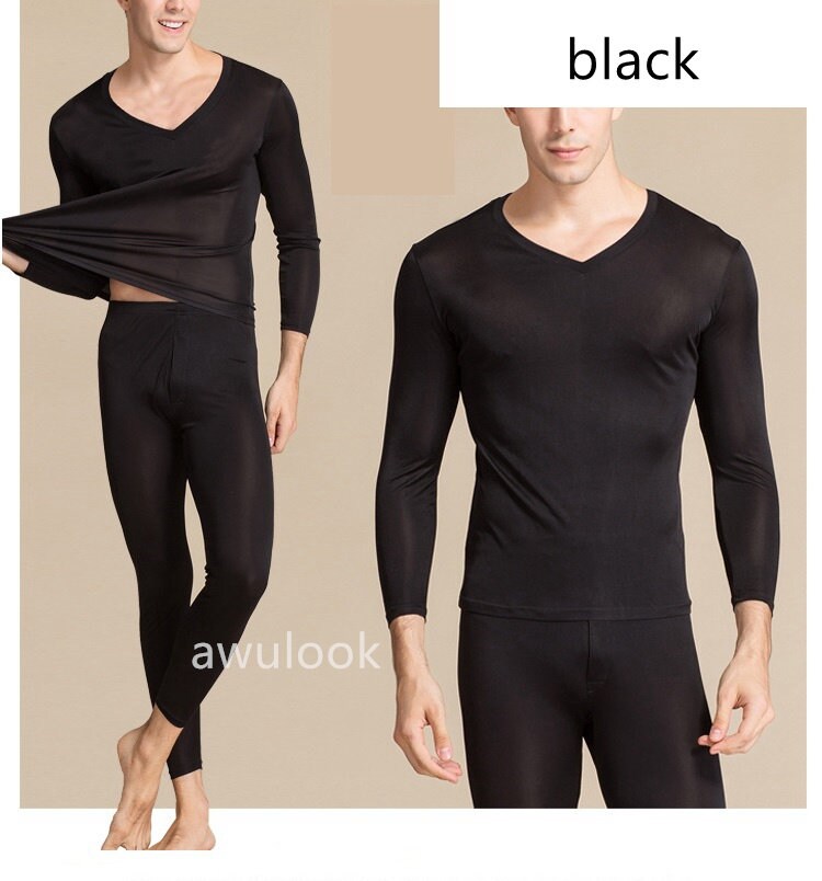 MEN Mulberry Silk Thermal Set/Leggings/Top, V neck - Awulook