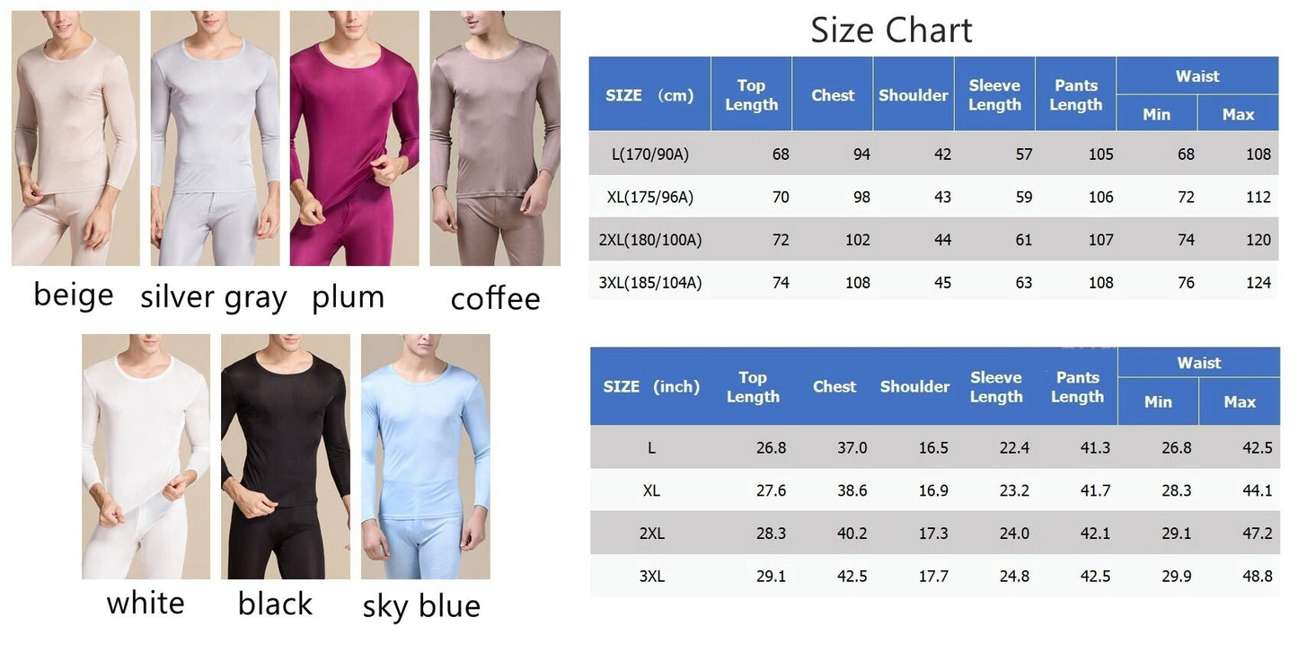 MEN Mulberry Silk Thermal Set/Leggings/Shirts, Round neck